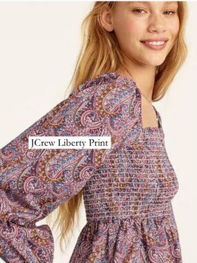 J.Crew Liberty Print Top Small Tropical Prince Smocked Puff Sleeve